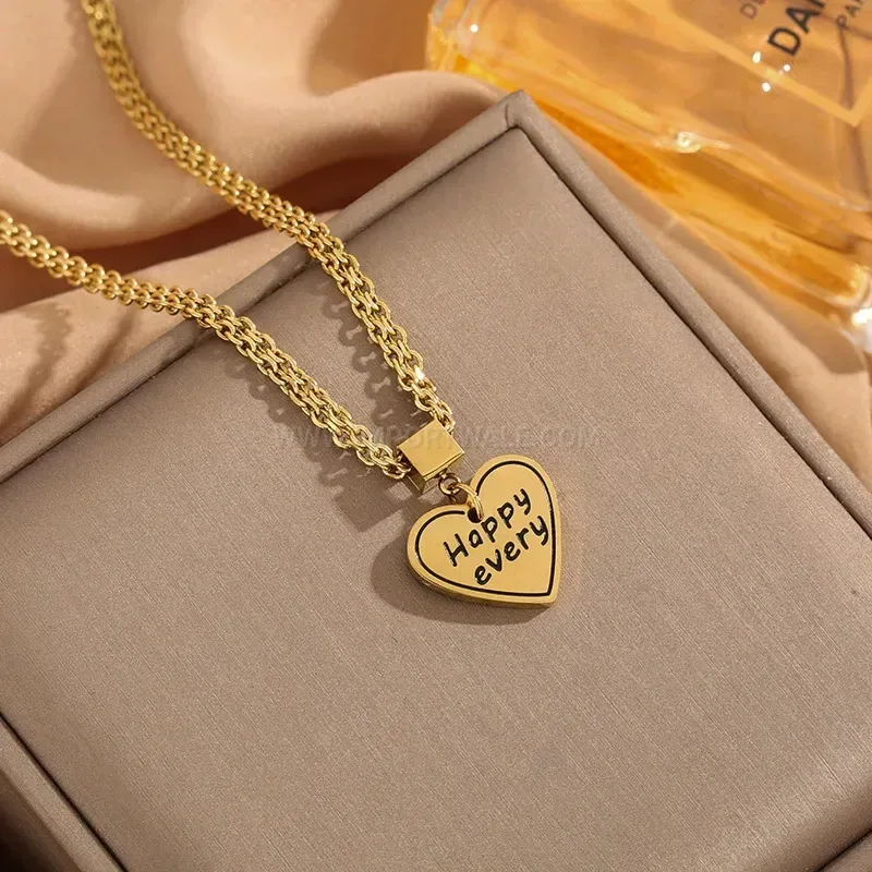 Fashion Vintage Heart Letter Pendant Titanium Steel Necklace