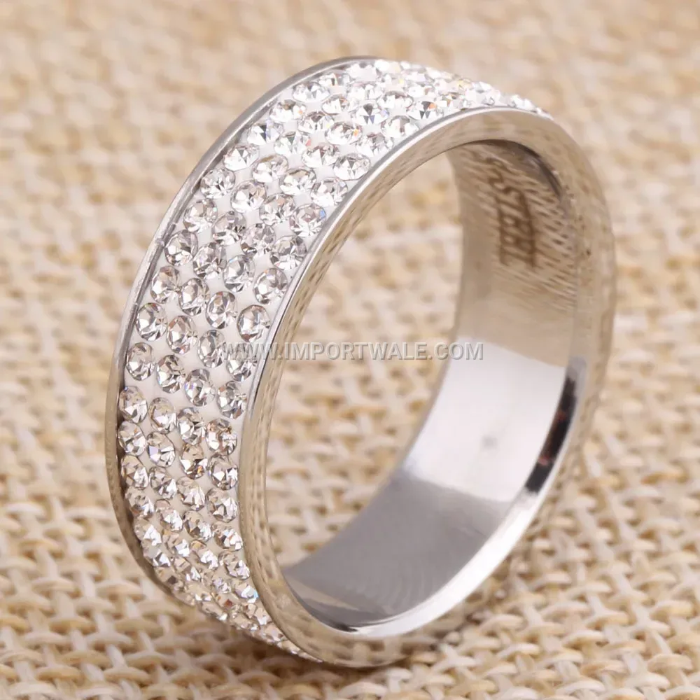Stainless Steel Four Row Rhinestone Convertible Ring Pendant Necklace