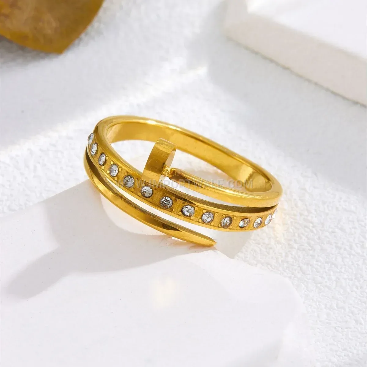 Geometric Nail Design Crystal Titanium Steel Ring