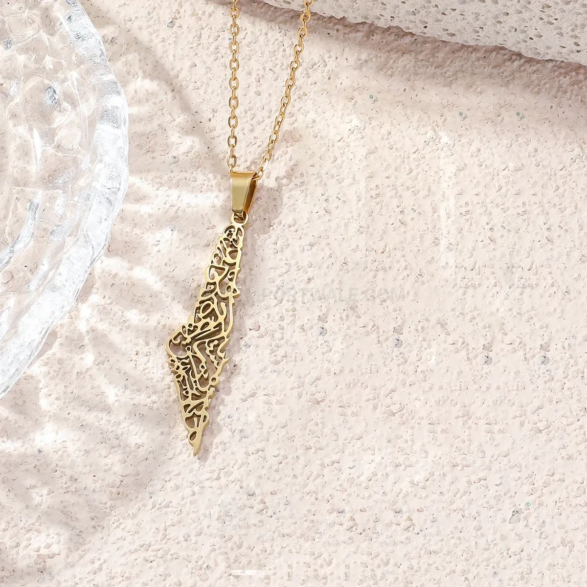 Designer Hollow Map Ayatul Kursi Arabic Script Stainless Steel Pendant Necklace