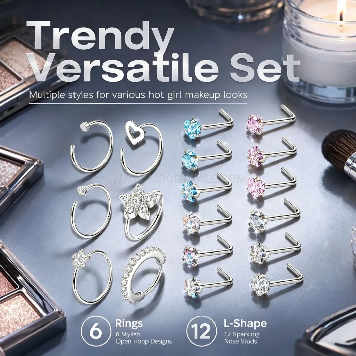Stylish Stainless Steel L Shaped Nose Stud and Hoop Body Piercing Set