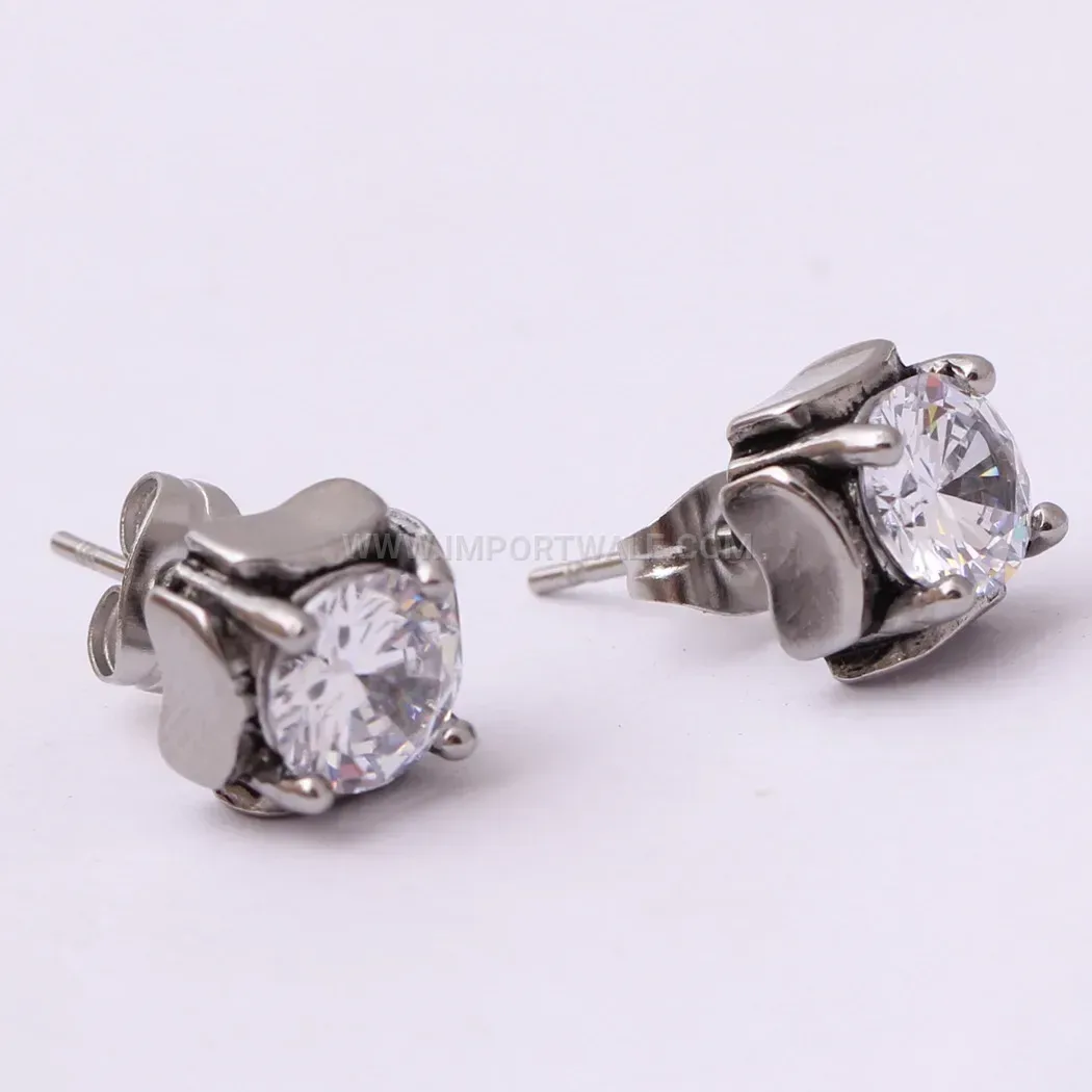 Smooth Geometric Zirconia Stainless Steel Stud Earrings