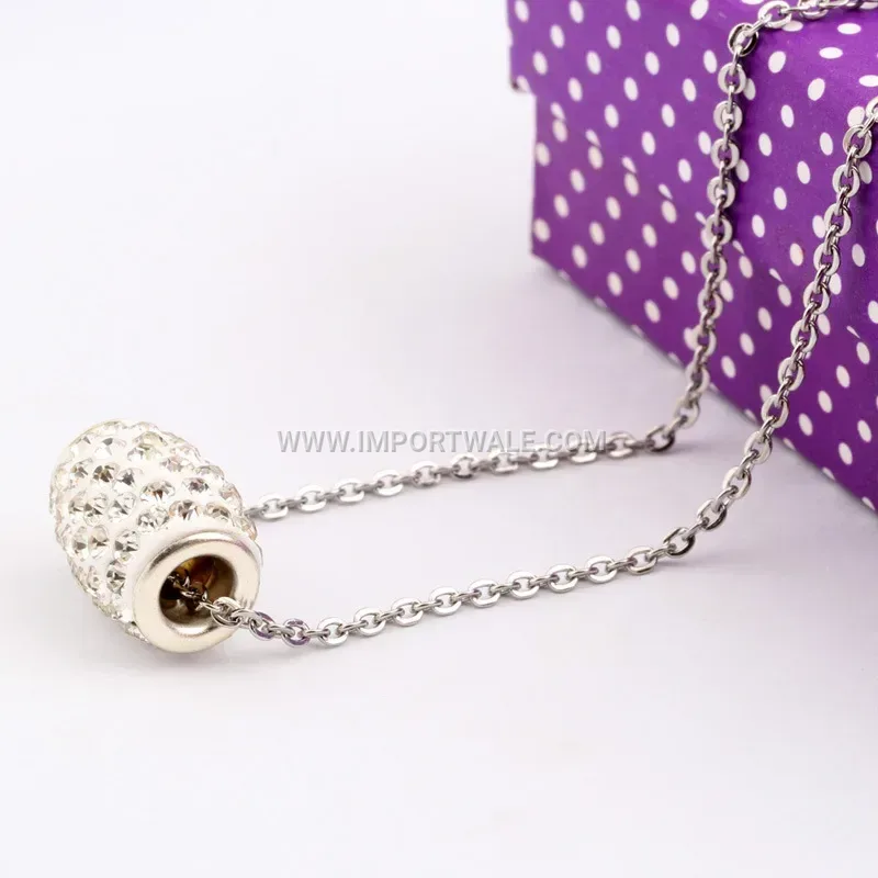 Rhinestone Encrusted Oval Stainless Steel Pendant Necklace