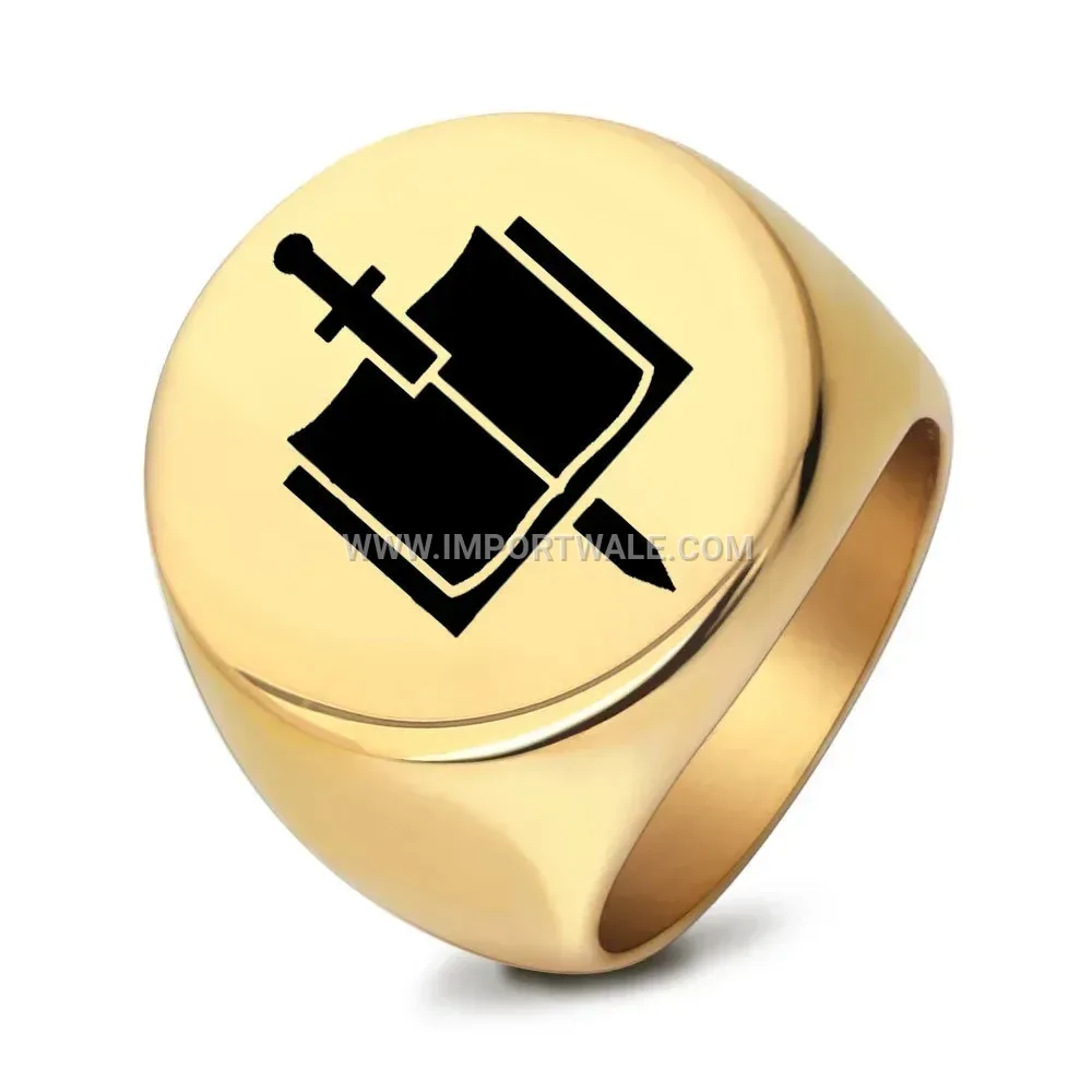 Laser Engraved Sword Stainless Steel Signet Ring