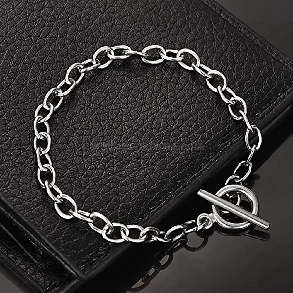 Minimalist Stainless Steel Cross Chain Bracelet with Toggle Clasp