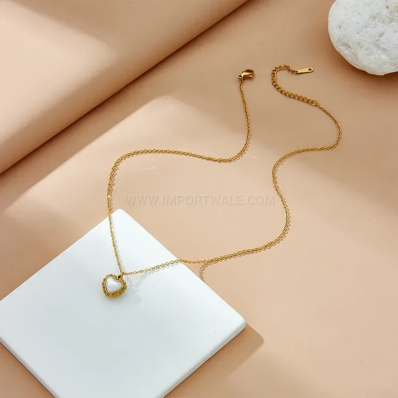 Modern Gold Plated Heart Pendant Necklace And Earring Stainless Steel Set