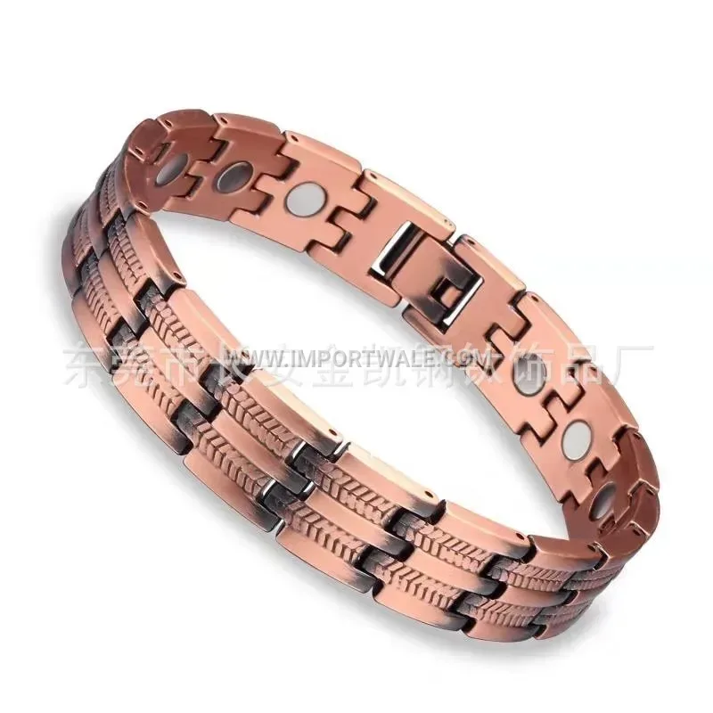 Men Red Copper Wheat Spike Bio Magnetic Chain Bracelet