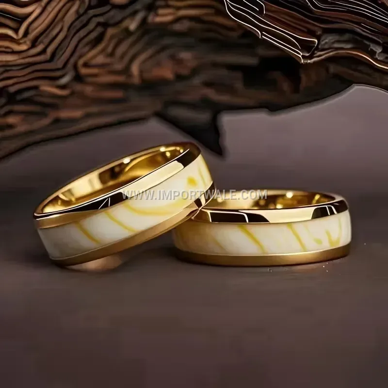 18K Gold Plated Stainless Steel Bezel Set Amber Ring