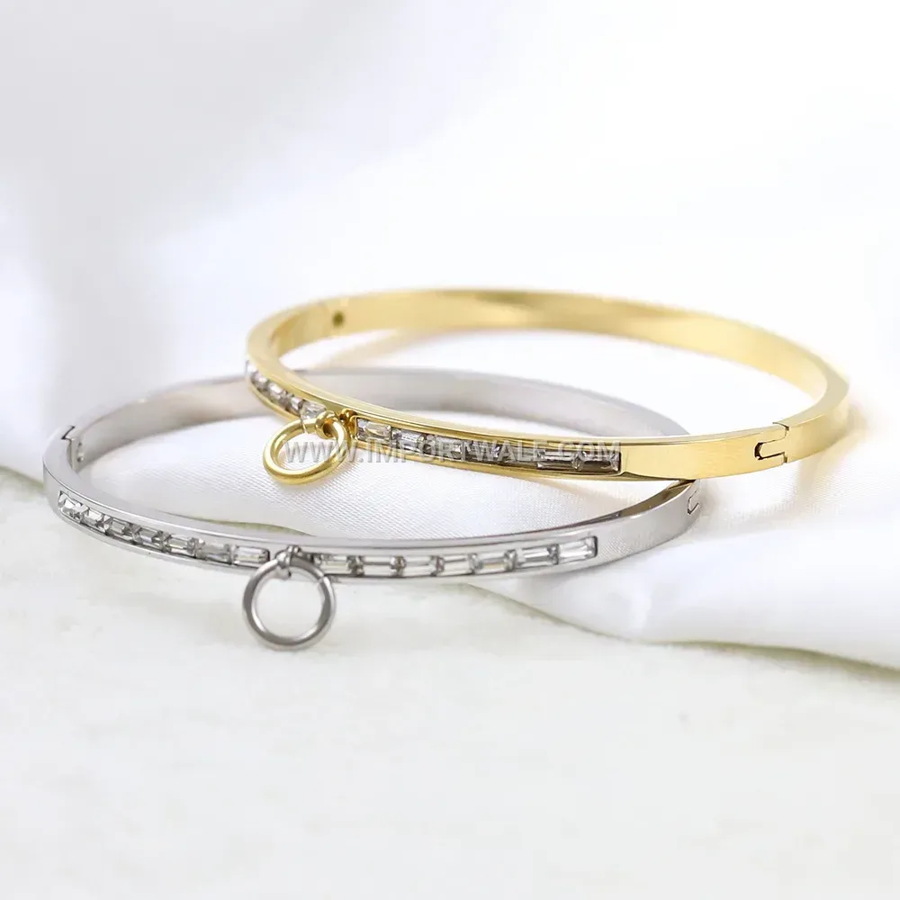Single Row Cubic Zirconia Stainless Steel Bangle Bracelet