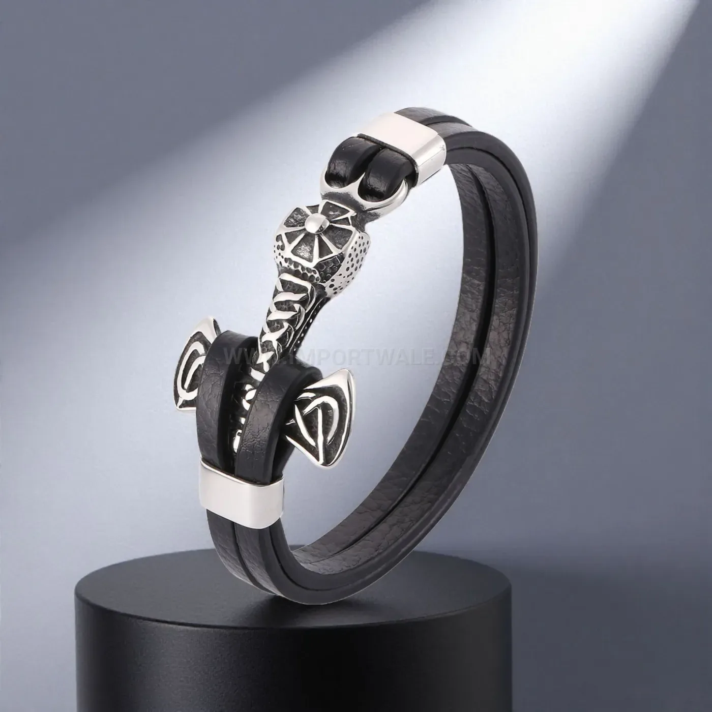 Multilayer Stainless Steel Anchor Hook Braided Leather Bracelet