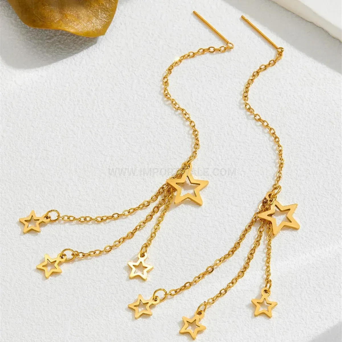 Star Tassel Threader Earrings in 18K Gold Plated Titanium Steel