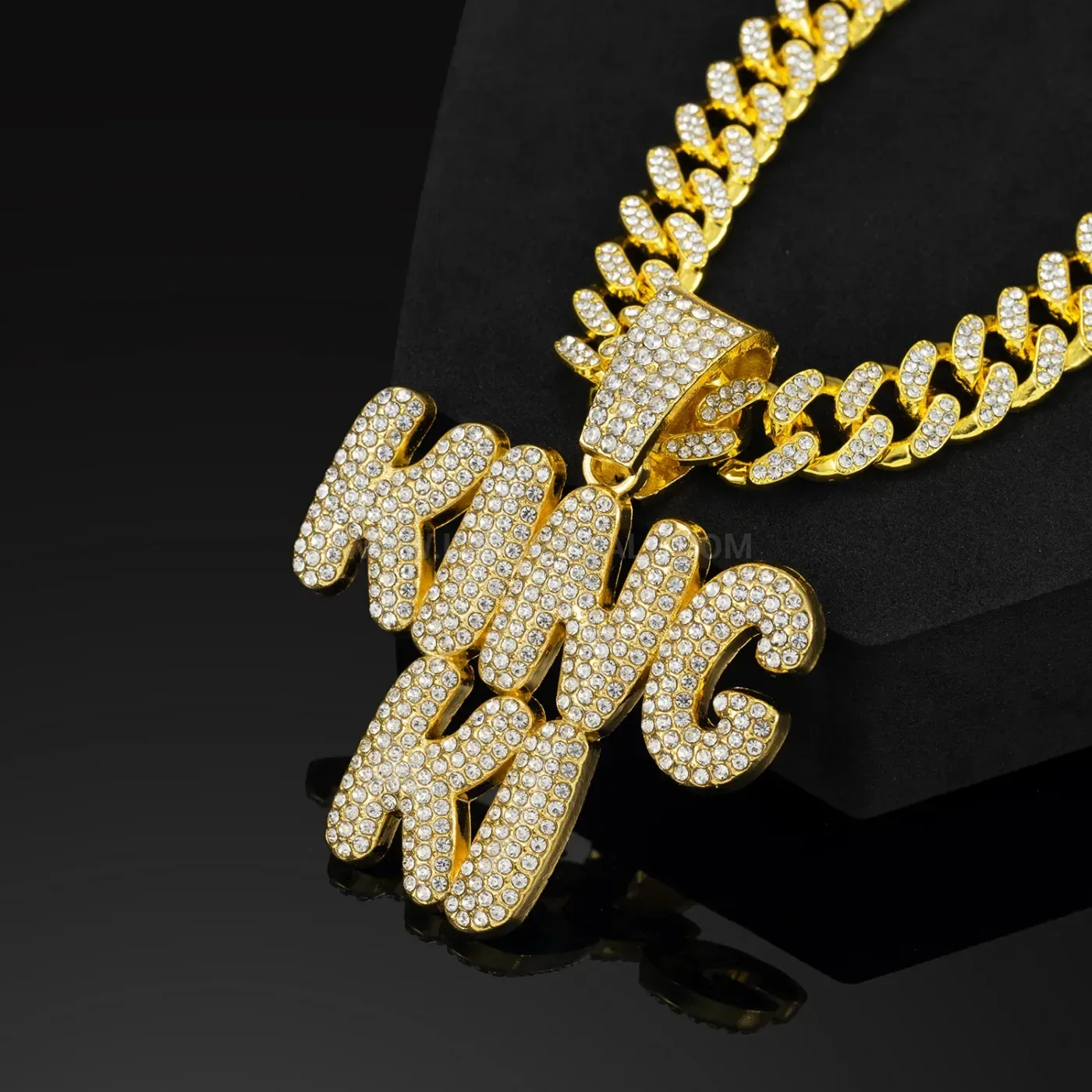 Premium Rhinestone Letter Pendant Cuban Link Long Hip Hop Necklace