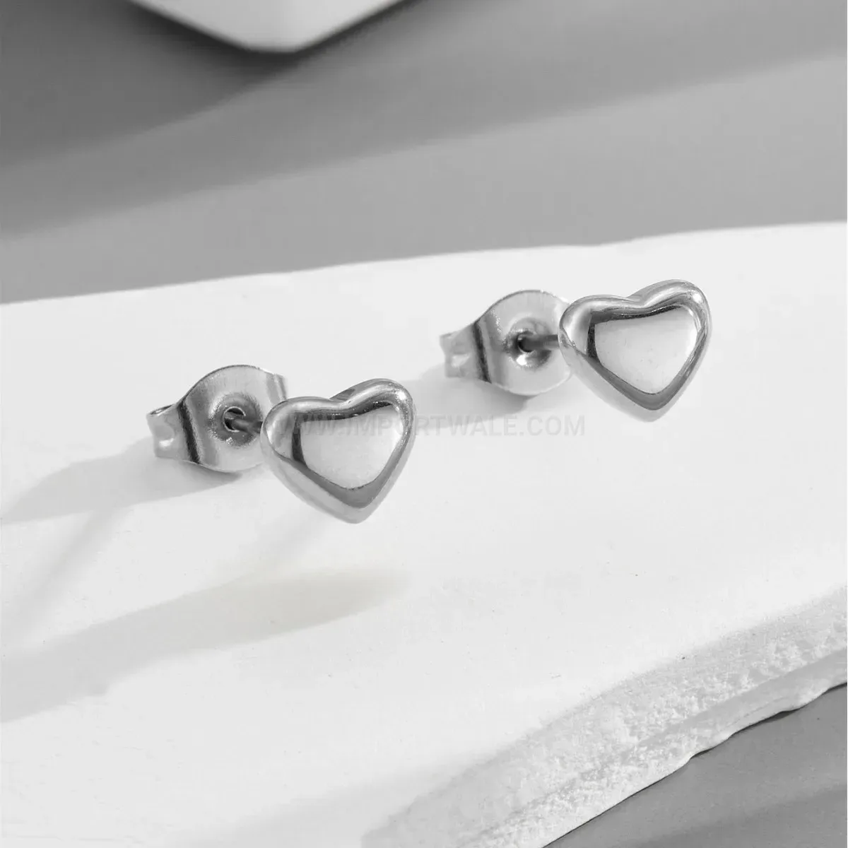 Matte Finish Heart Stud Earrings in Titanium Steel