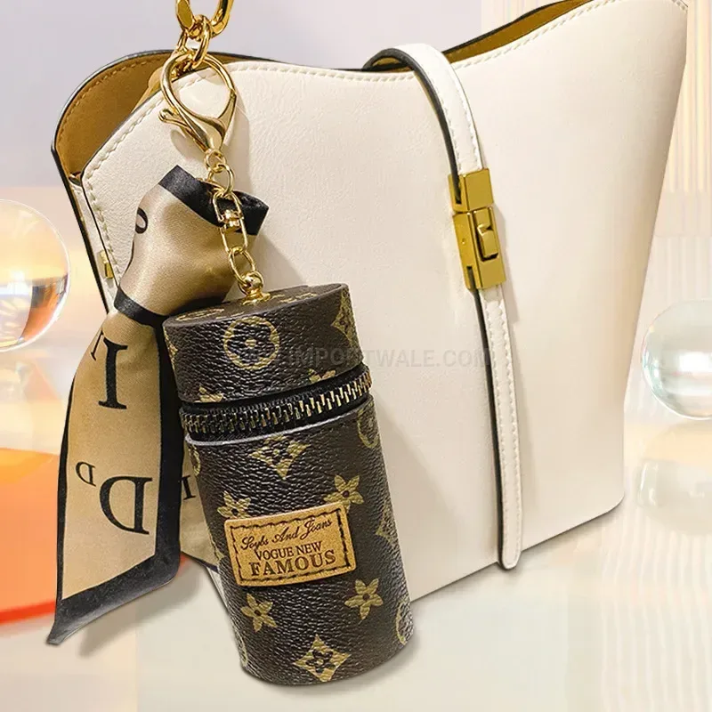 Stylish Retro Floral Printed PU Leather Mini Lipstick Charm Pouch