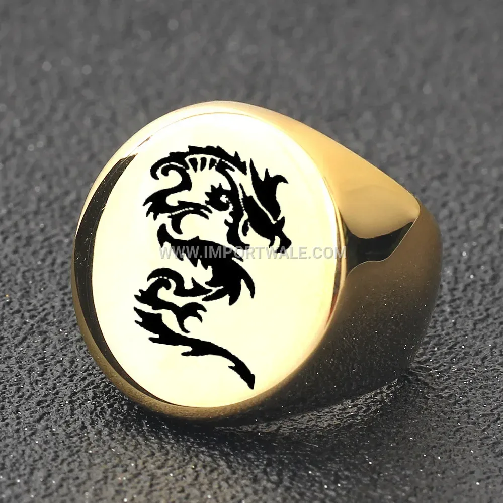 Minimalist Laser Engraved Dragon Stainless Steel Round Ring