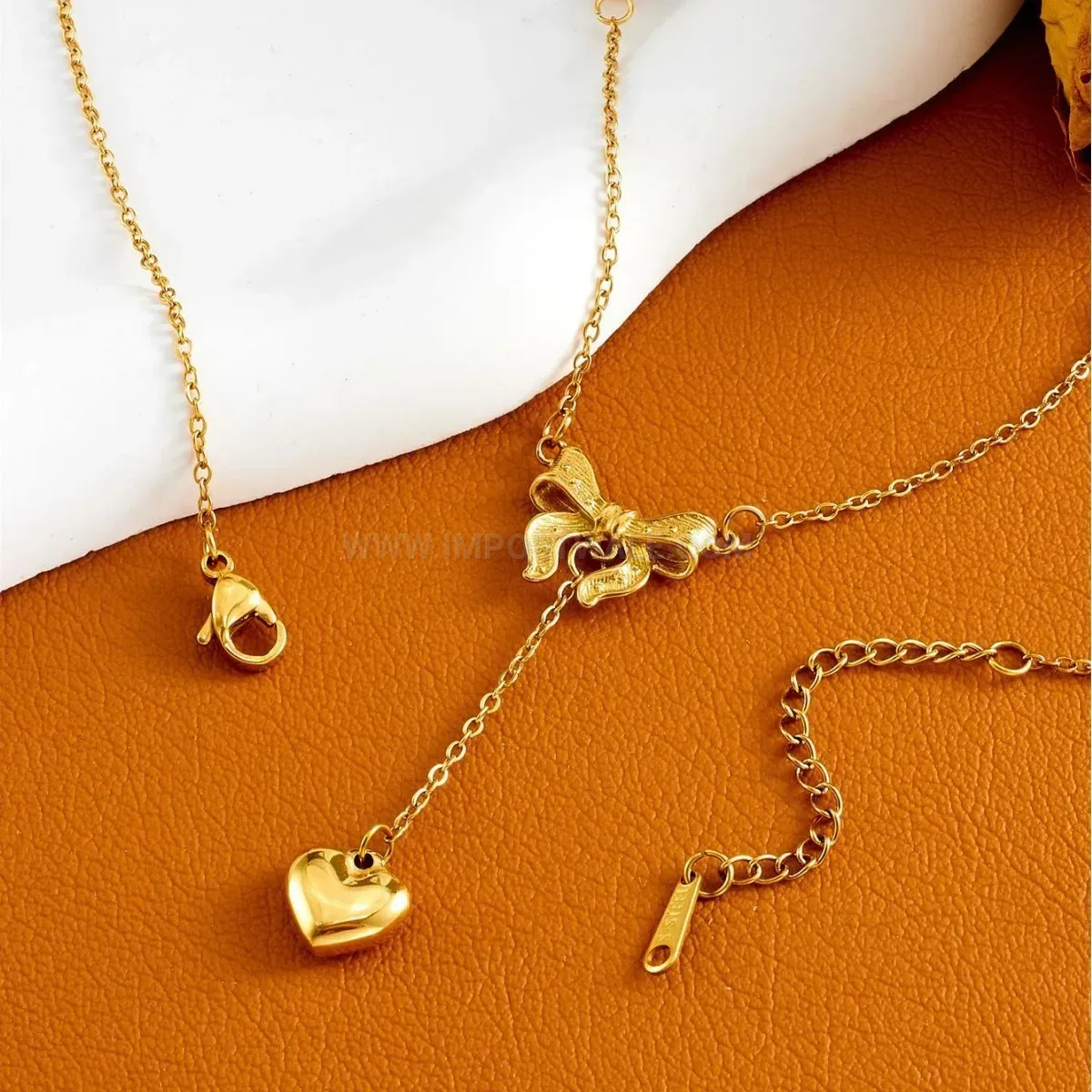 Trendy Titanium Steel Bowknot Heart Pendant Necklace