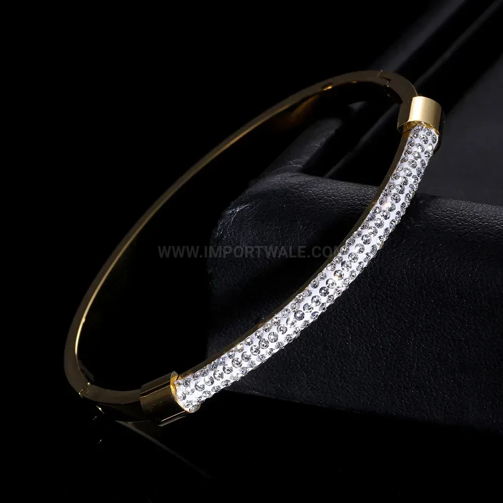 Bold Stainless Steel Rhinestone Clay Inlaid Bangle Bracelet