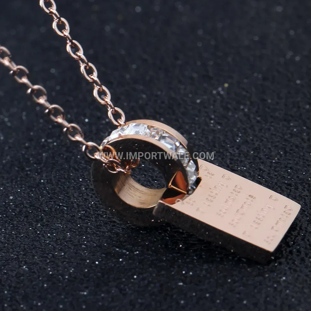 Rose Gold Stainless Steel Geometric Disc and Square Pendant Necklace