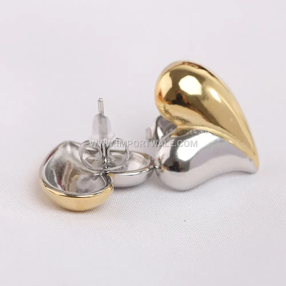 Two Tone Half Heart Stainless Steel Stud Earrings