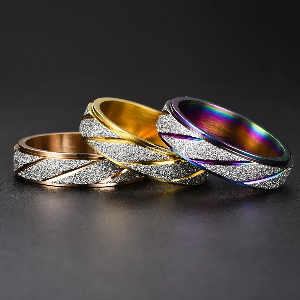 Textured Frosted Metallic Stainless Steel Spinner Ring