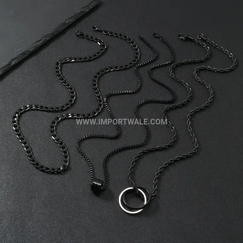 Stainless Steel Cylinder Pendant Three-Piece Necklace Set