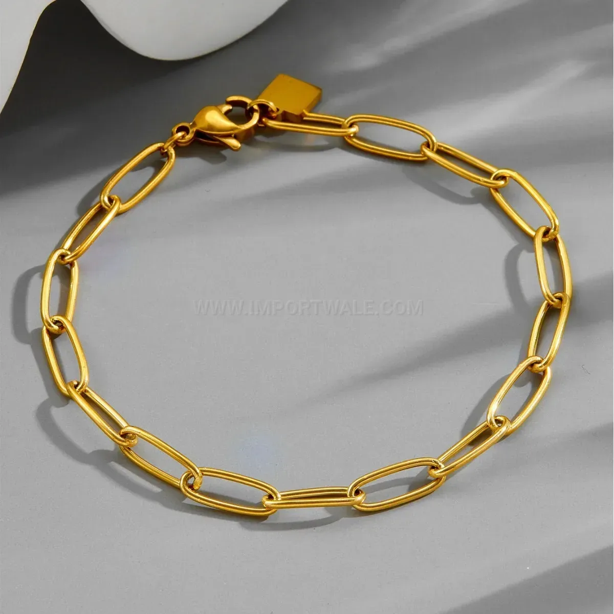 Gold Plated Stainless Steel Square Box Link Chain Unisex Bracelet