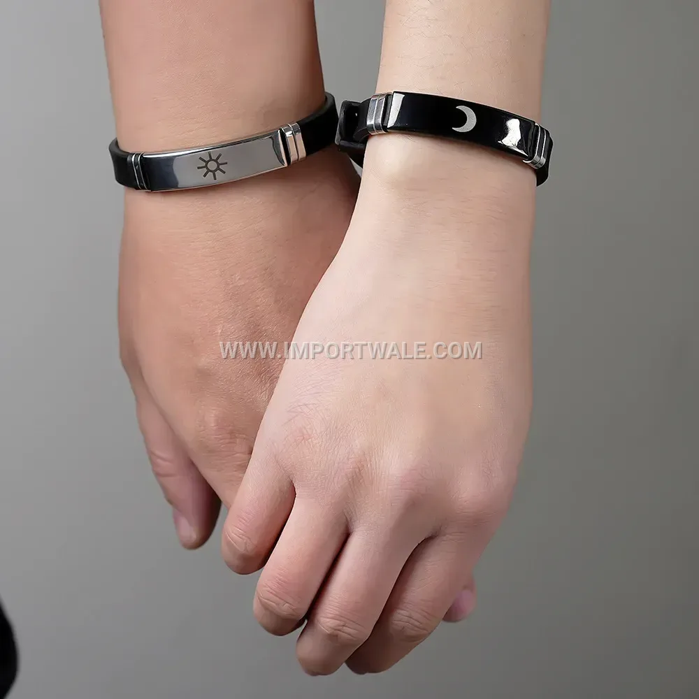 Silicone and Stainless Steel Crown Motif Pair Bracelet