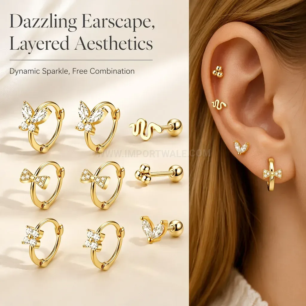 Modern Multi Style Stainless Steel Hoop Stud Earring Set