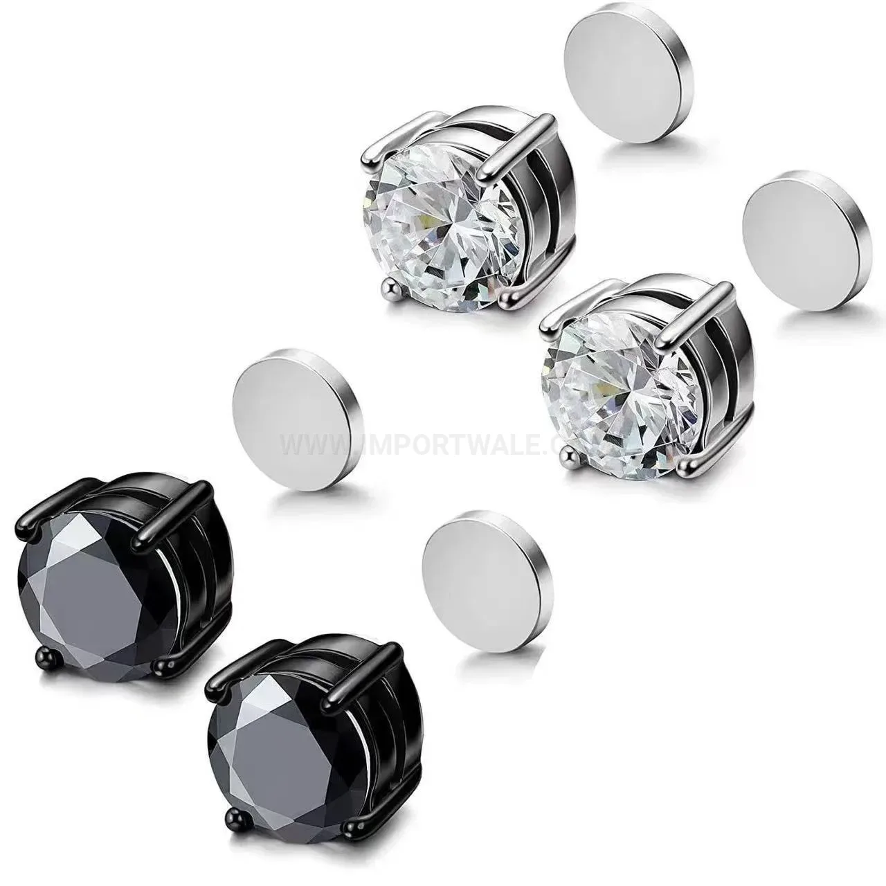 Chic Non Pierced Zircon Magnetic Stainless Steel Stud Earrings