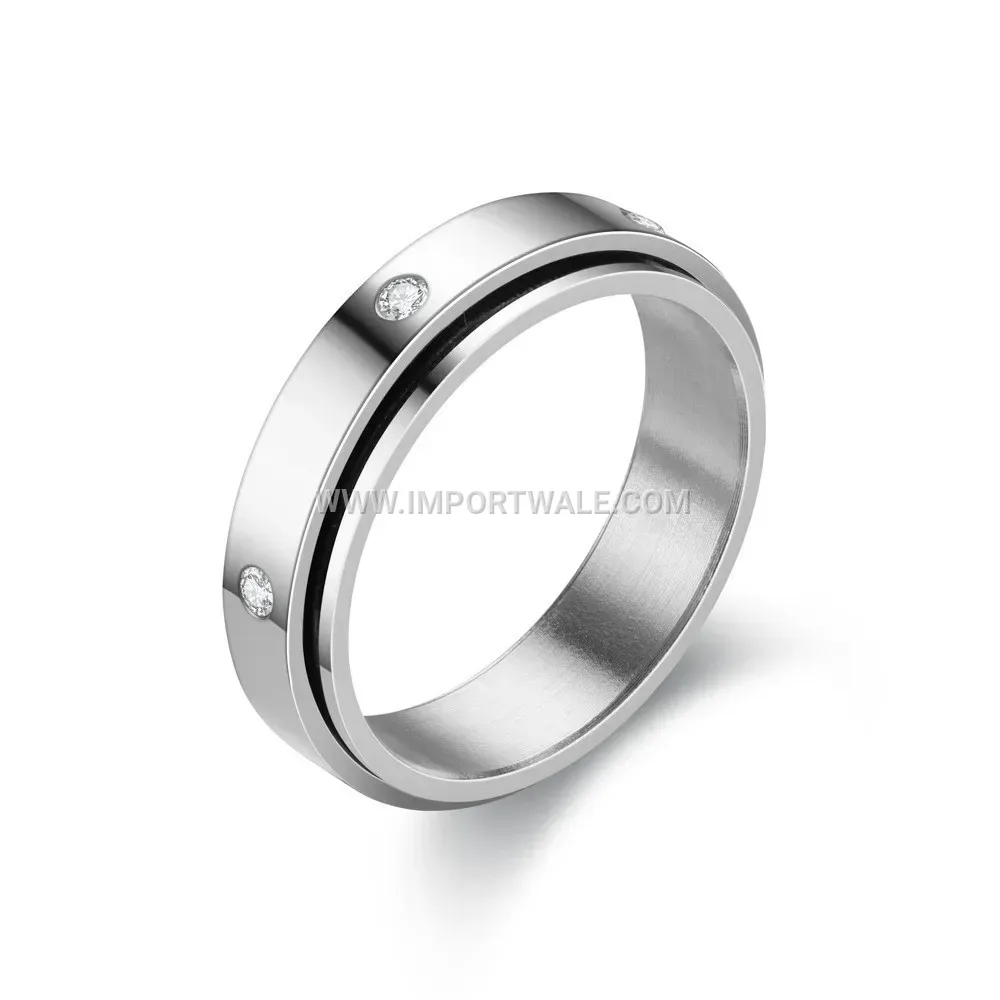 Stainless Steel Spinning Crystal Inlaid Band Ring