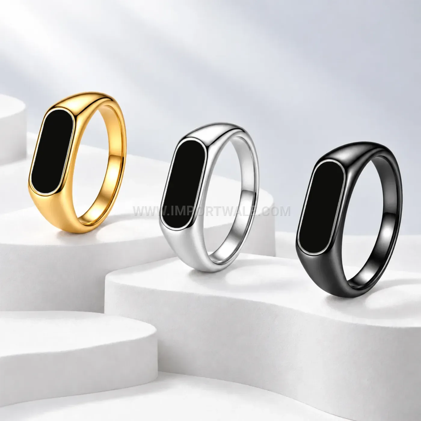 Vintage Black Enamel Stainless Steel Signet Band Ring