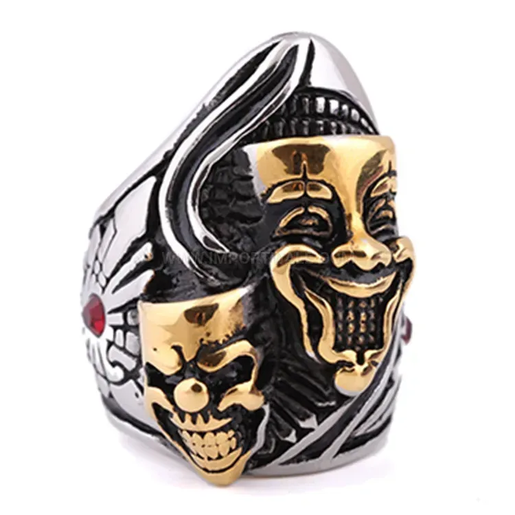 Trendy Distressed Vintage Two-Tone Skull Stainless Steel Men's Ring