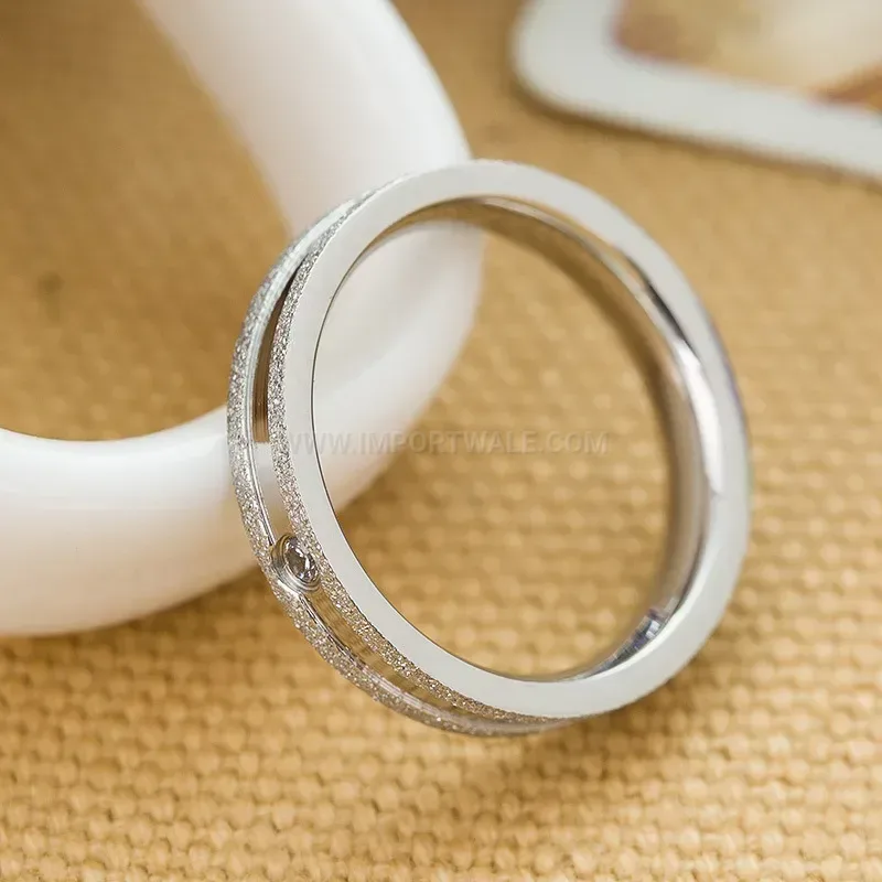 Chic Frosted Stainless Steel Crystal Inlaid Minimalist Band Ring