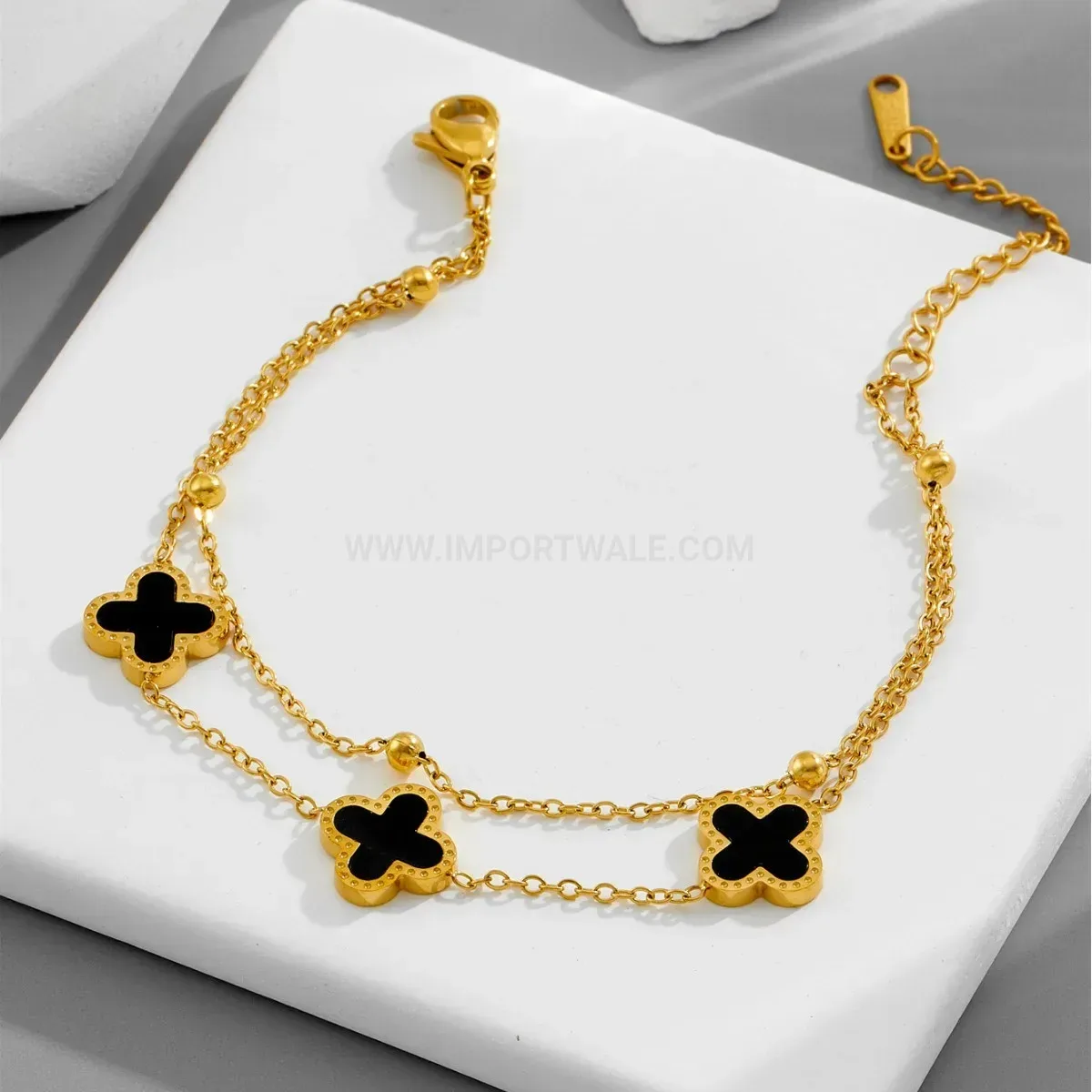 Premium Double Layer Four Leaf Clover Titanium Steel Bracelet