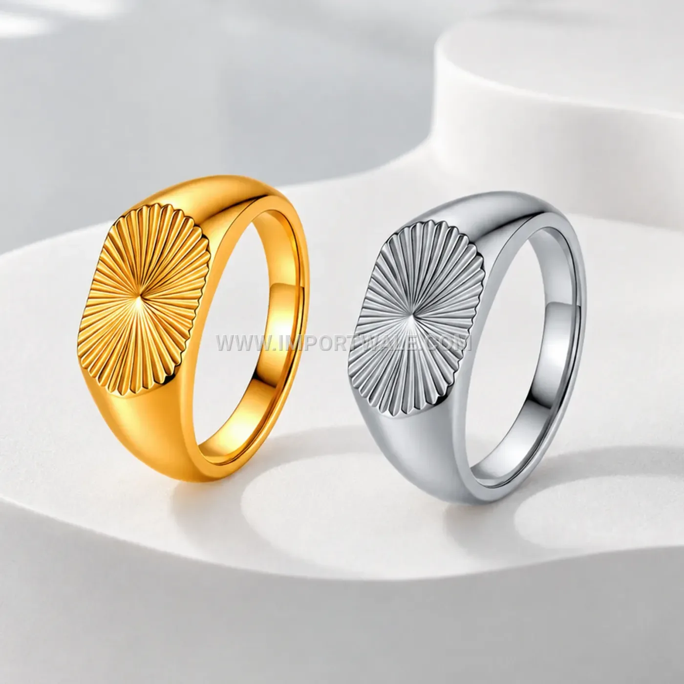 Sunburst Embossed Oval Stainless Steel Signet Ring