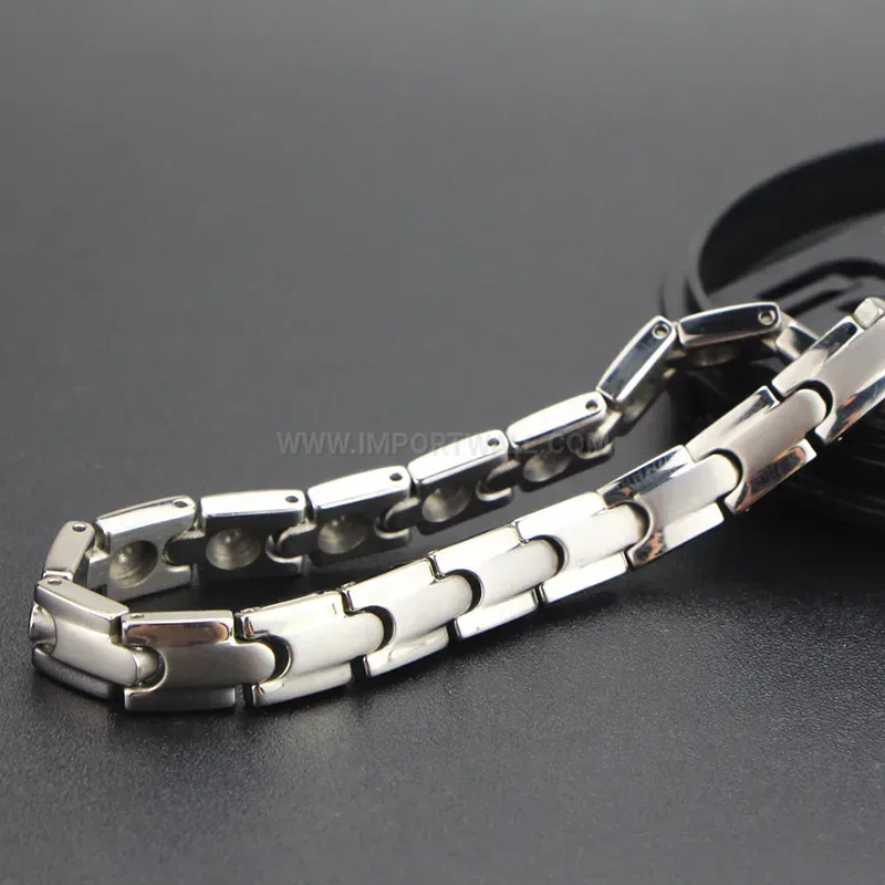 Premium Classic Geometric Pure Titanium Bio Bracelet with Magnetic Inlays
