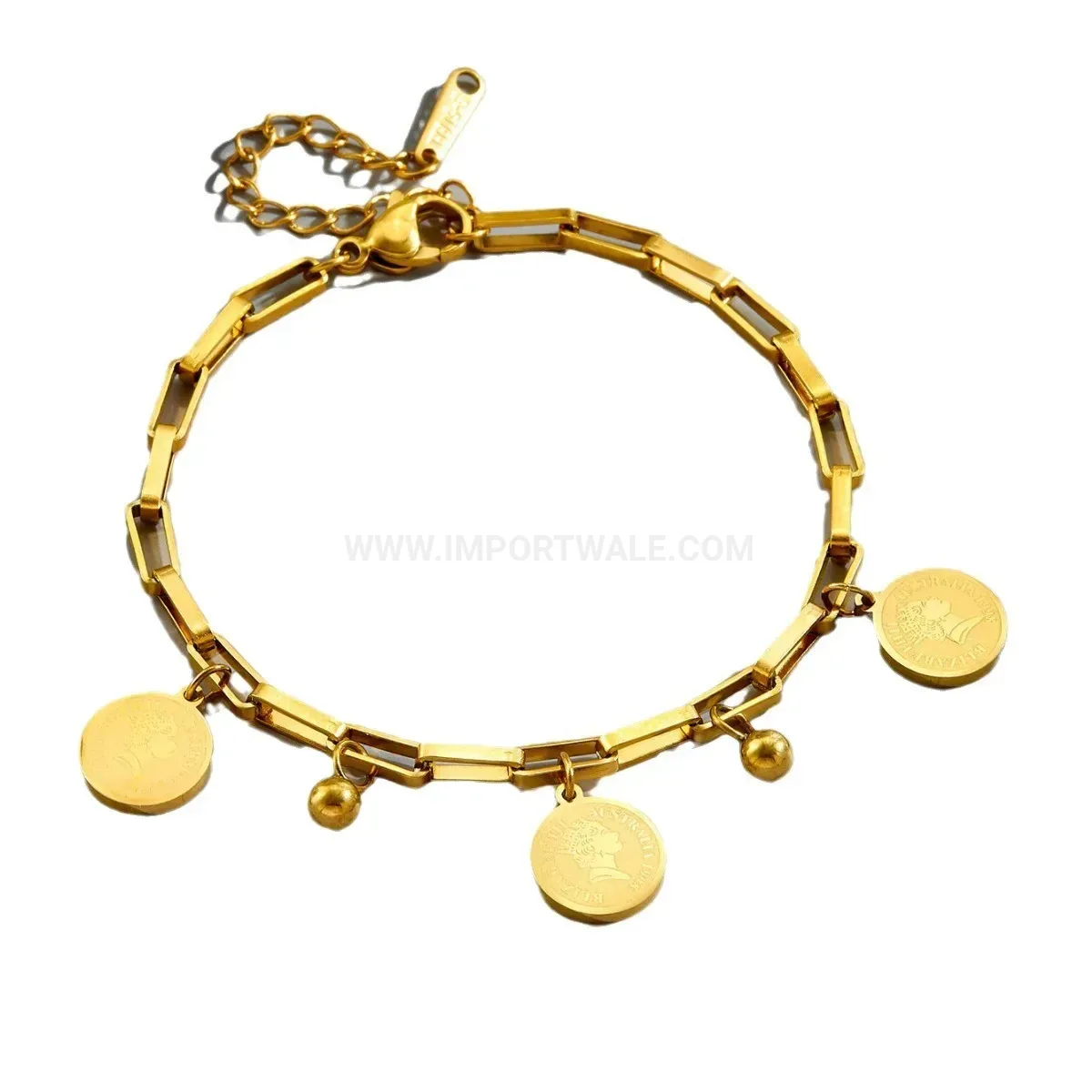 Vintage Queen Portrait Medallion Gold Plated Bracelet