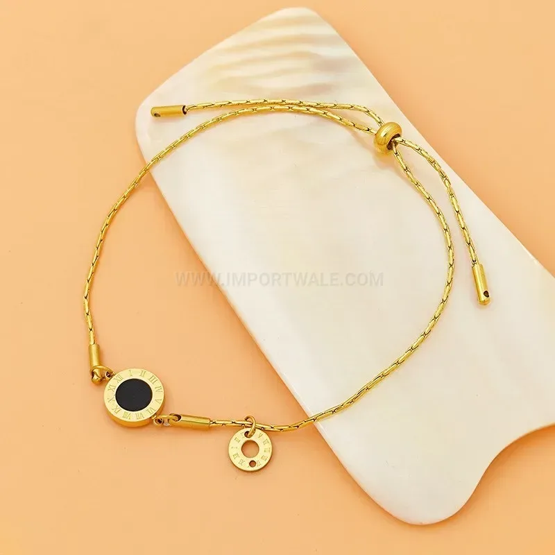 Layered Gold Stainless Steel Roman Numeral Charm Bracelet
