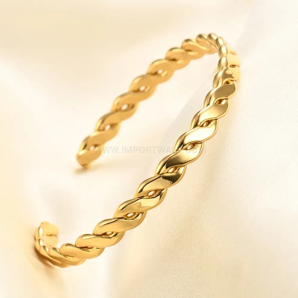 Stylish Twisted C-Shape Adjustable Stainless Steel Bangle Bracelet
