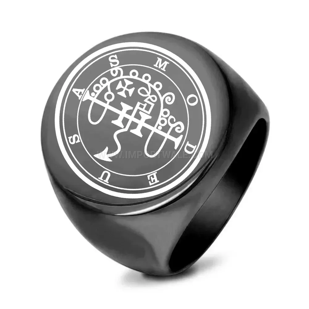 Fashion Vintage Rock Laser Engraved Round Stainless Steel Ring