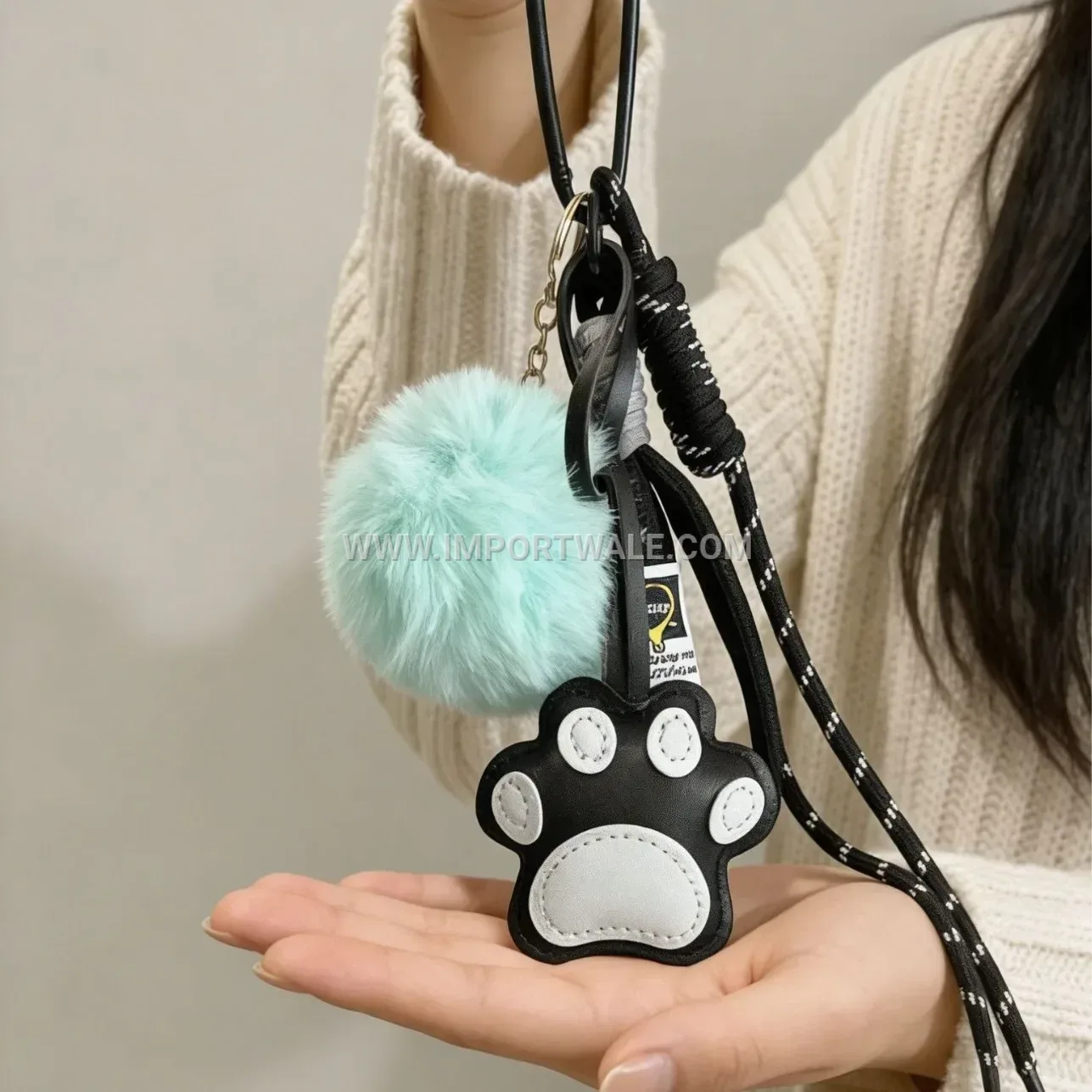 Cute Leather Cat Paw Charm Bag Keychain