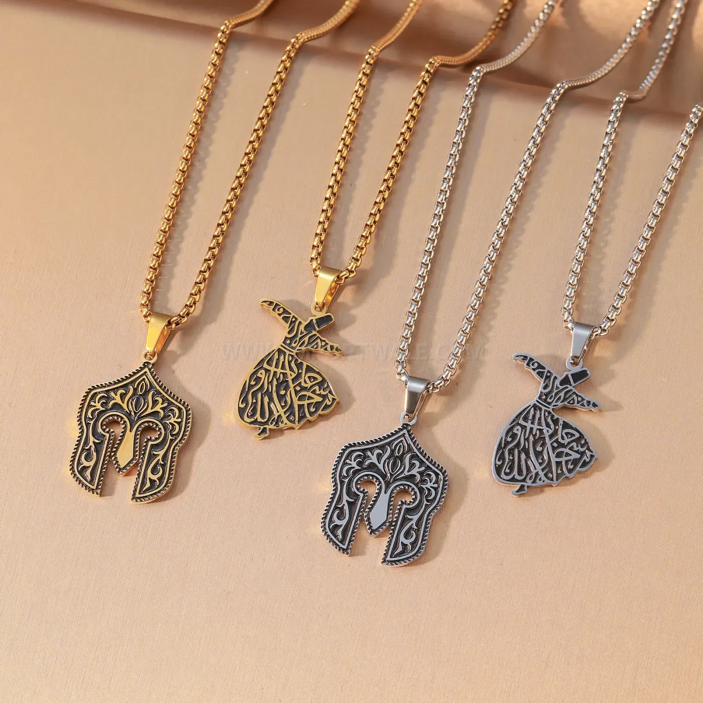 Stainless Steel Whirling Dervish Arabic Calligraphy Pendant Necklace