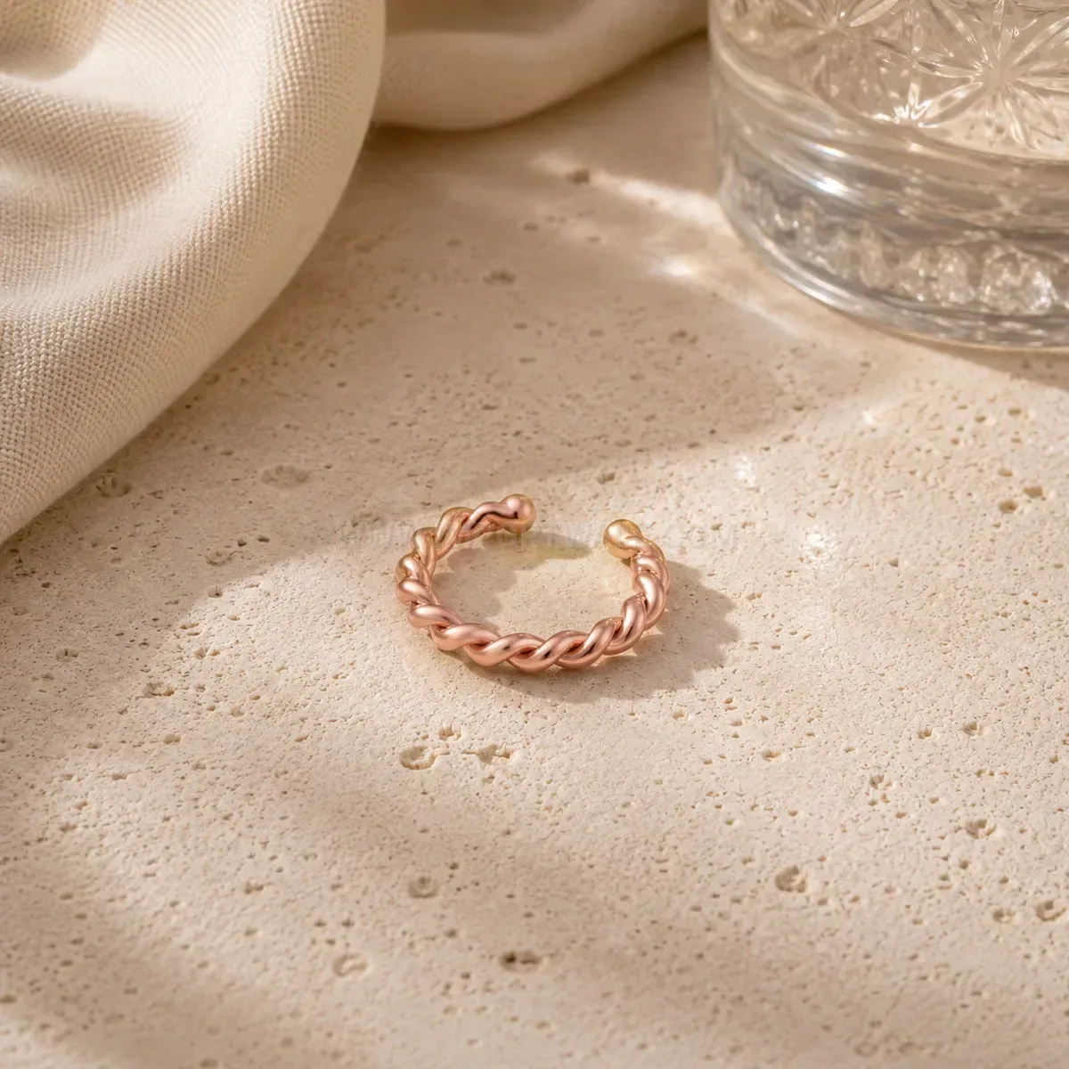 Twisted Rose Gold Copper Adjustable Bangle and Ring Set