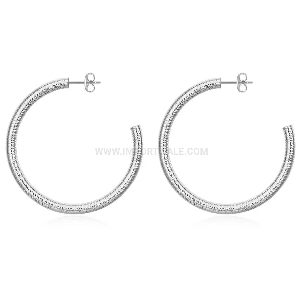 Textured Striped C-Curve Stainless Steel Hoop Earrings