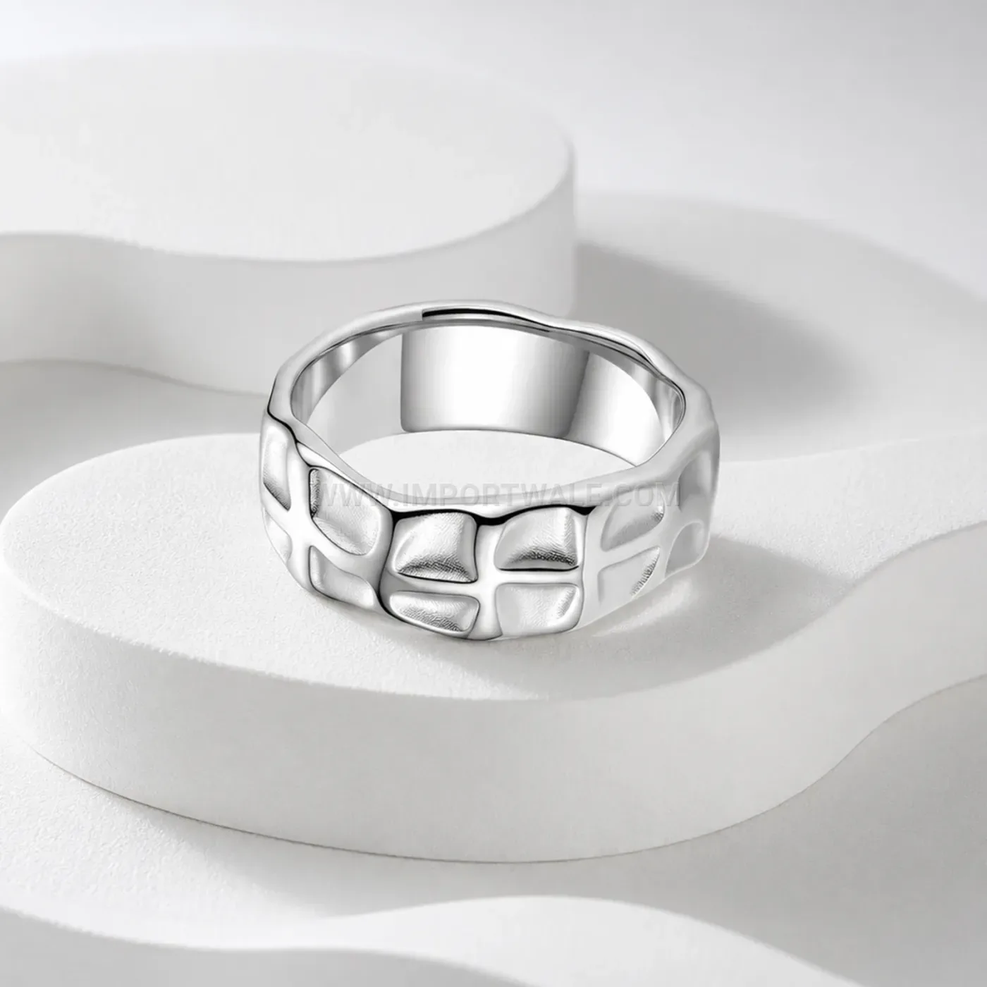 Cutout Grid Pattern Stainless Steel Wide Band Ring