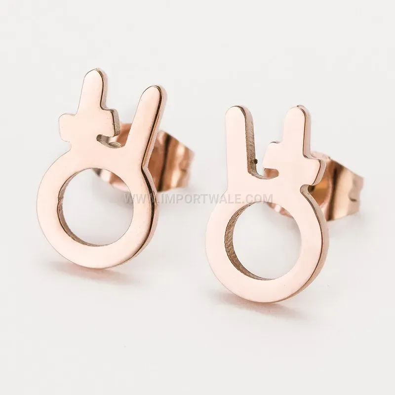 Cute Rose Gold Stainless Steel Rabbit Stud Earrings