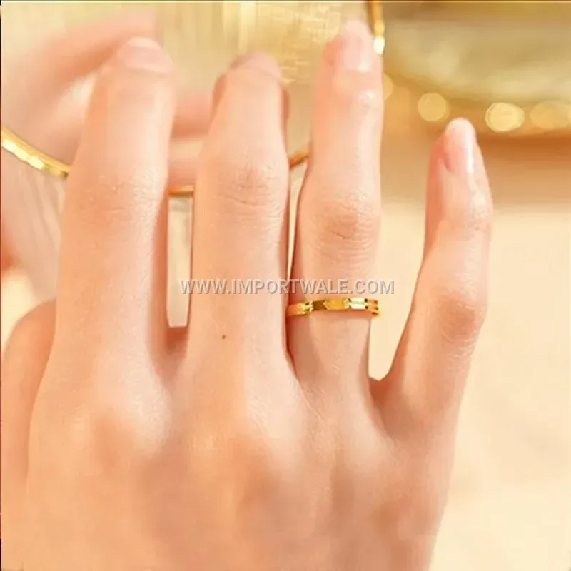 Etched Gold Heart Stainless Steel Band Ring