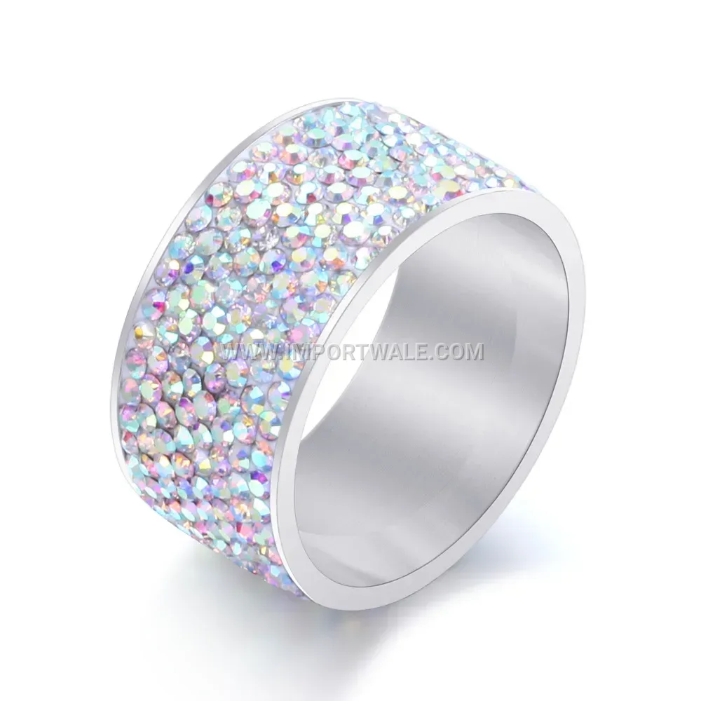 Multi Row Rhinestone Stainless Steel Band Ring