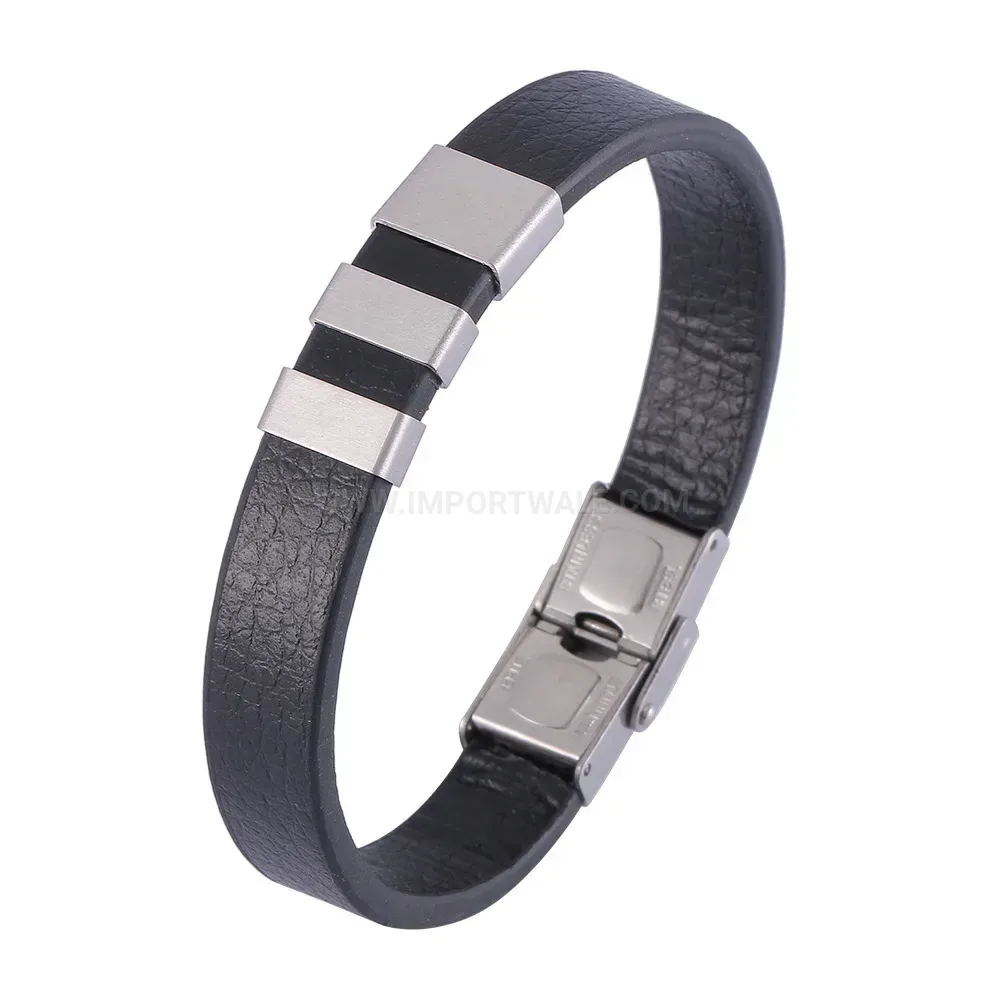 Minimalist Leather and Stainless Steel Accent Men's Bracelet