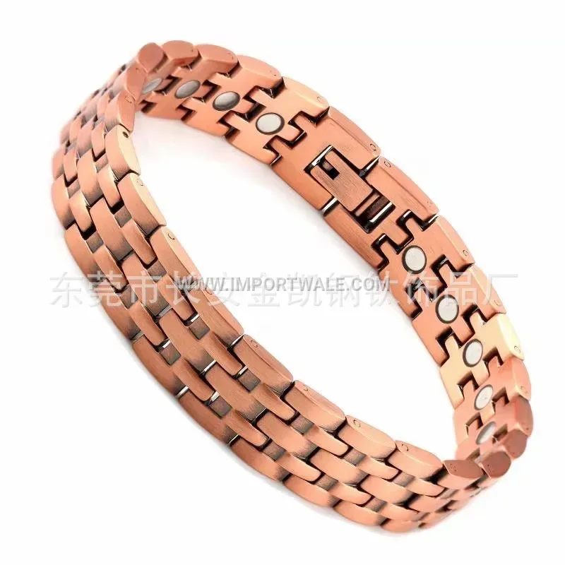 Vintage Geometric Line Red Copper Magnetic Bio Bracelet